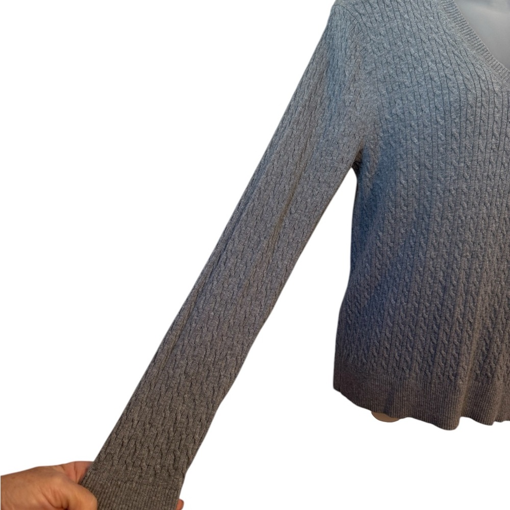 TOMMY HILFIGER Gray Cable Knit PIMA COTTON Sweater LARGE #9 - Picture 3 of 8